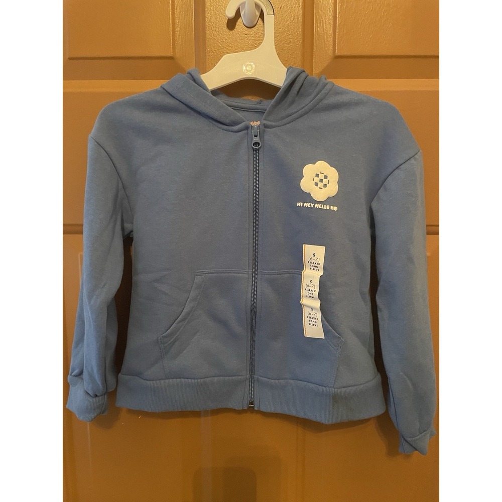 Cat & Jack Girls Blue Hooded Zip-Up Long Sleeve Sweatshirt Size S (6/7) NWT